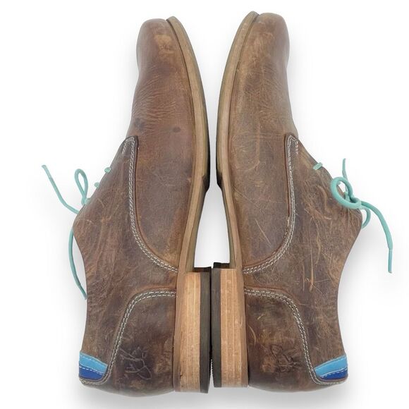 John Fluevog CBC Radio Derby Oxford Shoes Brown Leather Turquoise Men’s Size 8 main image 9